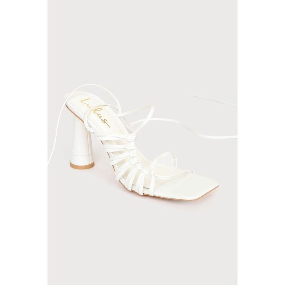 Lulus Zindy White Lace-up High Heel Sandals Womens 6.5 Wedding Formal Bride Bach